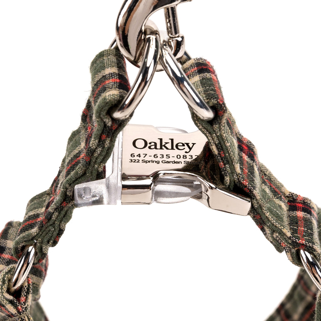 MacPherson Hunting Green Step in Dog Harness Organic Cotton Silver detail