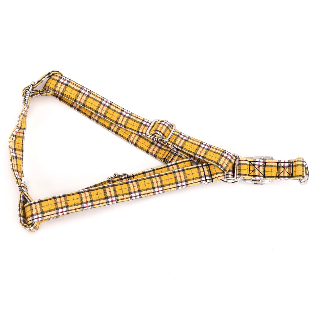 MacPherson Hunting Yellow Step in Dog Harness Organic Cotton Silver folded