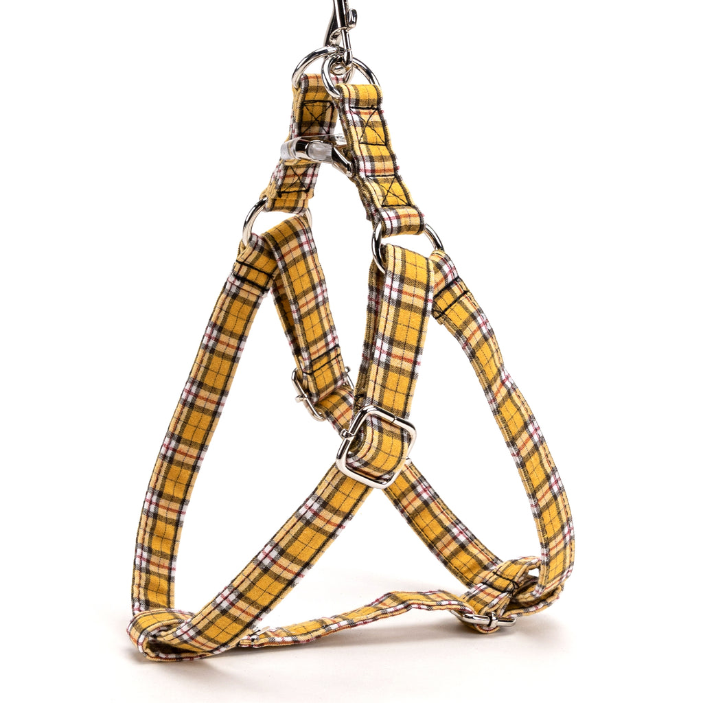 MacPherson Hunting Yellow Step in Dog Harness Organic Cotton Silver side view