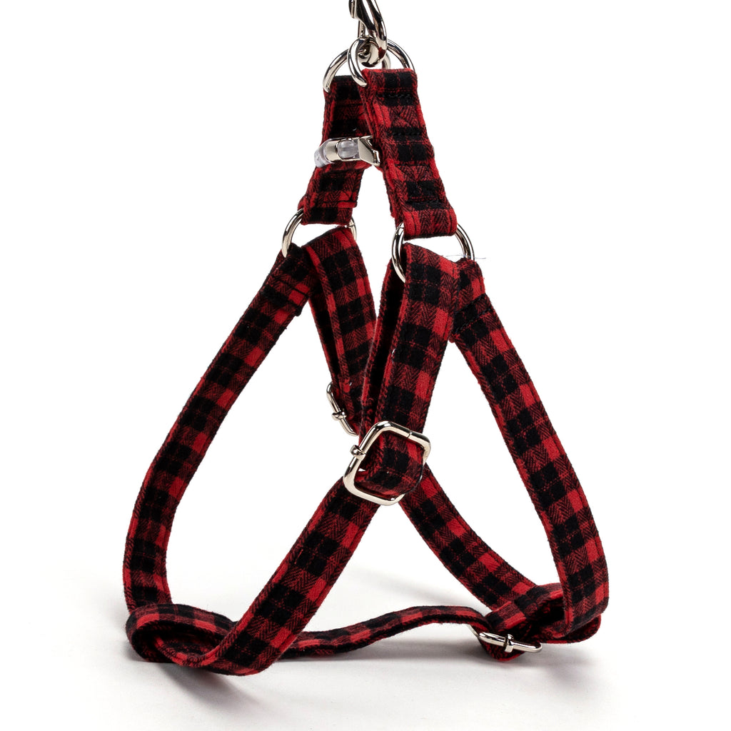 Black Watch Red Step in Dog Harness Organic Cotton Silver side view
