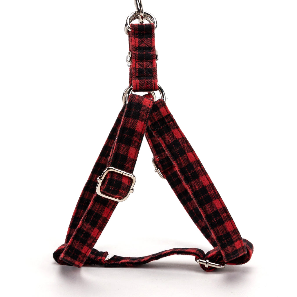 Black Watch Red Step in Dog Harness Organic Cotton Silver side