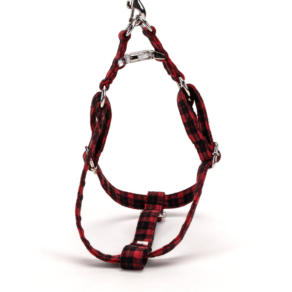 Black Watch Red Step in Dog Harness Organic Cotton Silver top