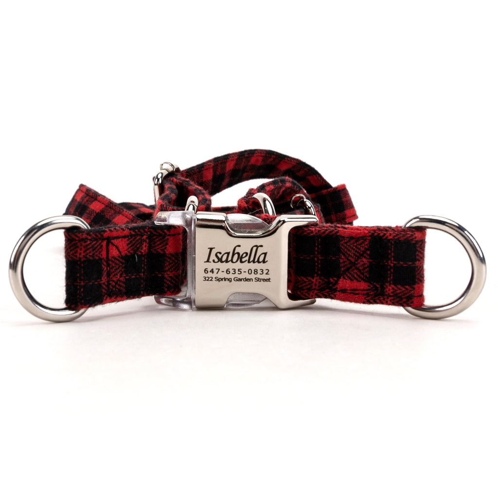 Black Watch Red Step in Dog Harness Organic Cotton Silver main
