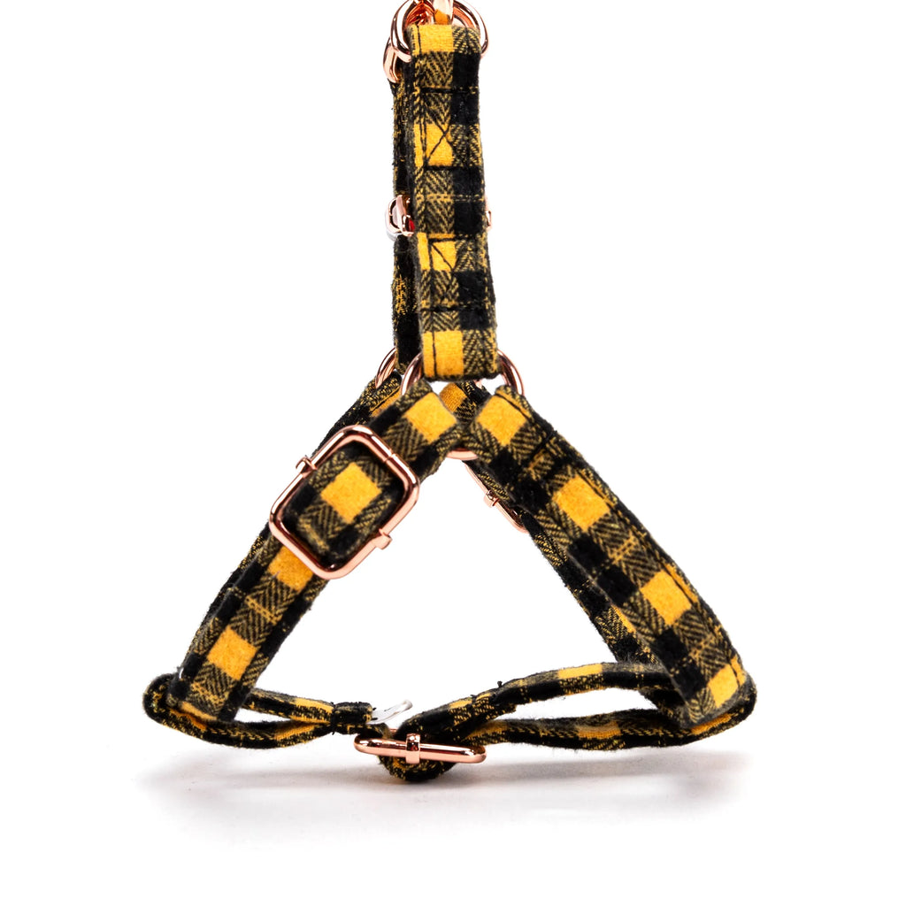 100% Cotton Adjustable Step-In Dog Harness Rose Gold Black Watch Yellow side