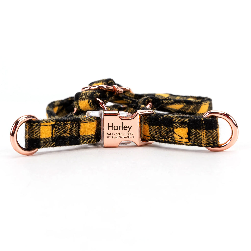 100% Cotton Adjustable Step-In Dog Harness Rose Gold Black Watch Yellow main