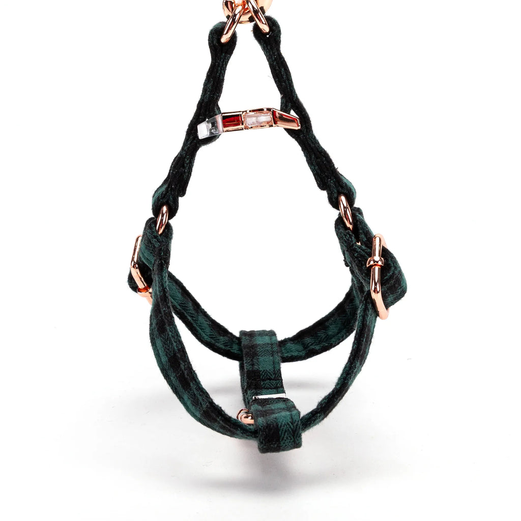 100% Cotton Adjustable Step-In Dog Harness Rose Gold Black Watch Army back