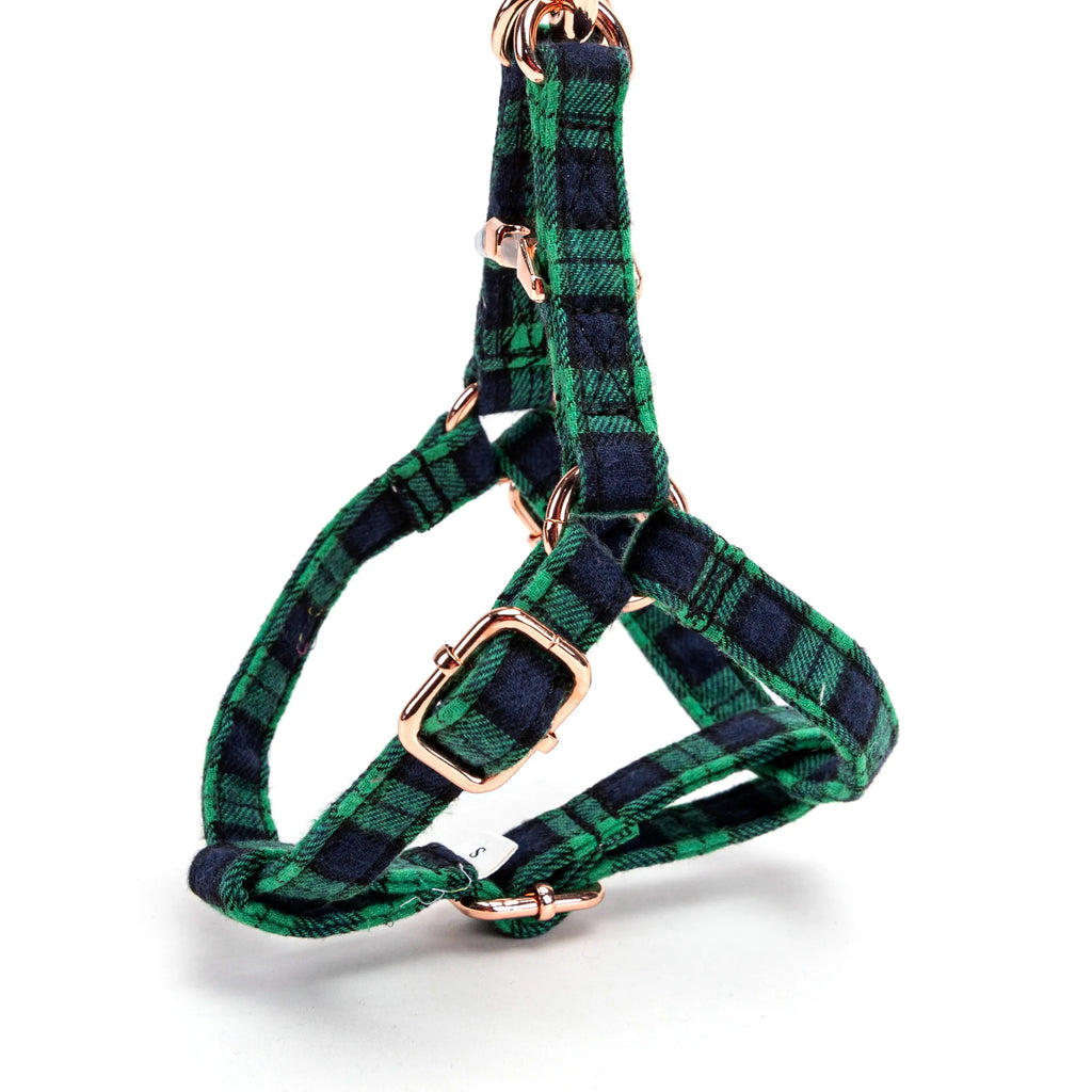 100% Cotton Adjustable Step-In Dog Harness Rose Gold Black Watch Lime side view