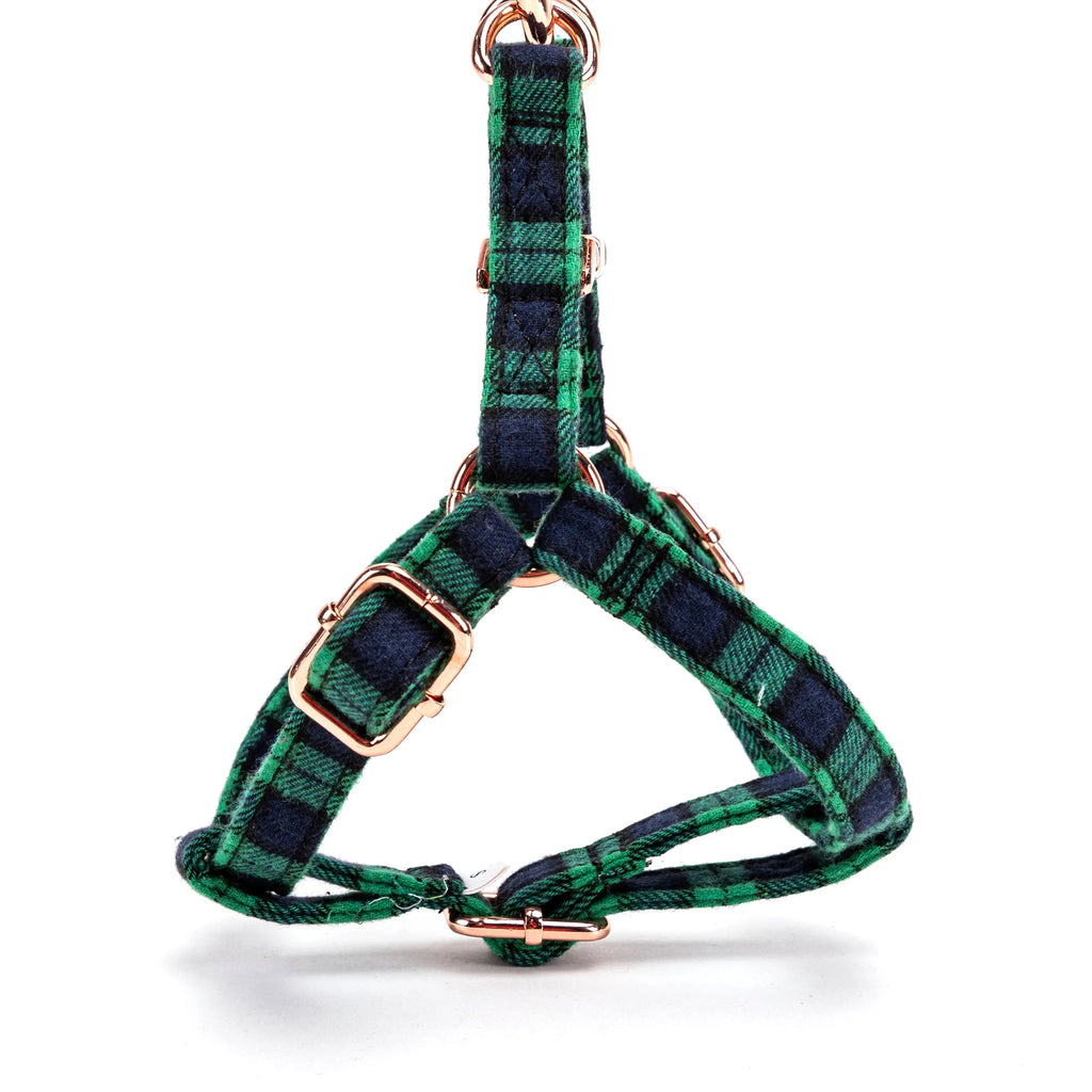 100% Cotton Adjustable Step-In Dog Harness Rose Gold Black Watch Lime side