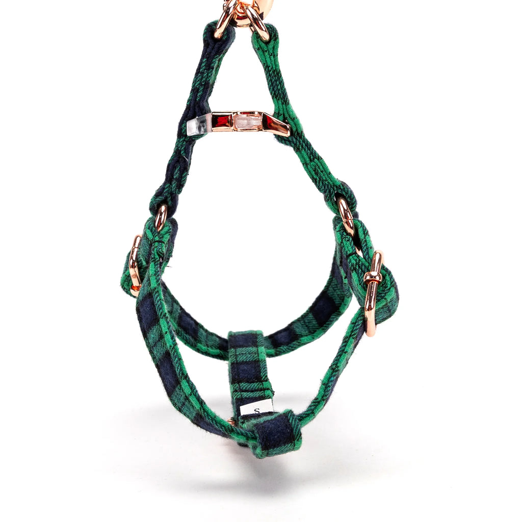 100% Cotton Adjustable Step-In Dog Harness Rose Gold Black Watch Lime back