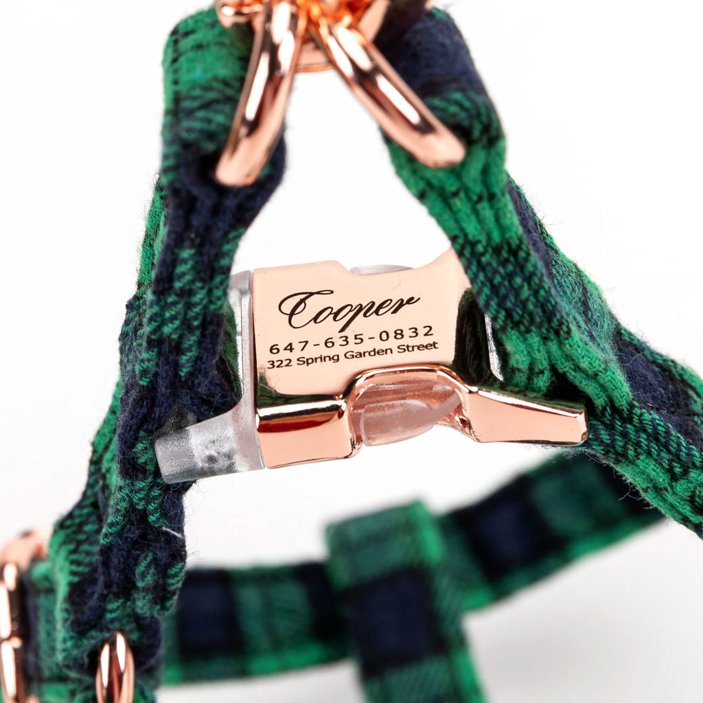 100% Cotton Adjustable Step-In Dog Harness Rose Gold Black Watch Lime buckle