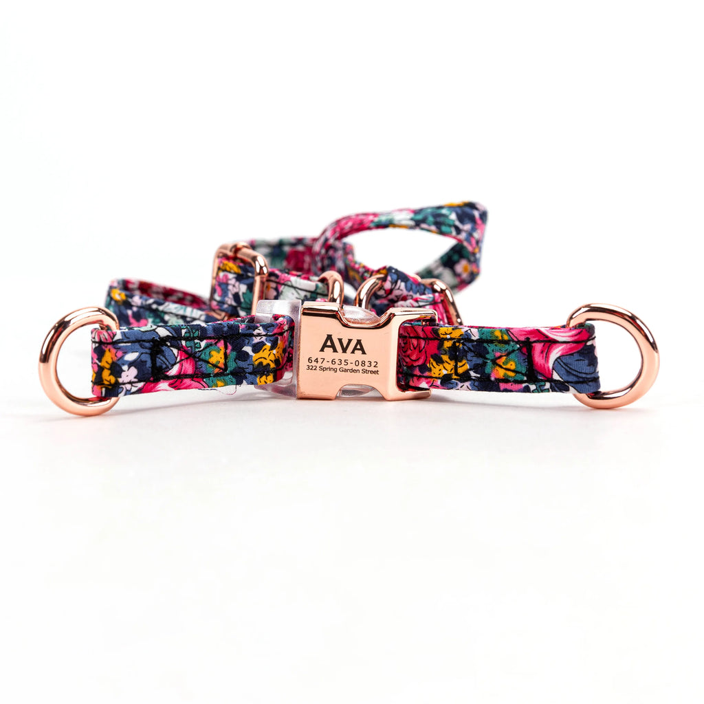 100% Cotton Adjustable Step-In Dog Harness Rose Gold Blossom Blue main