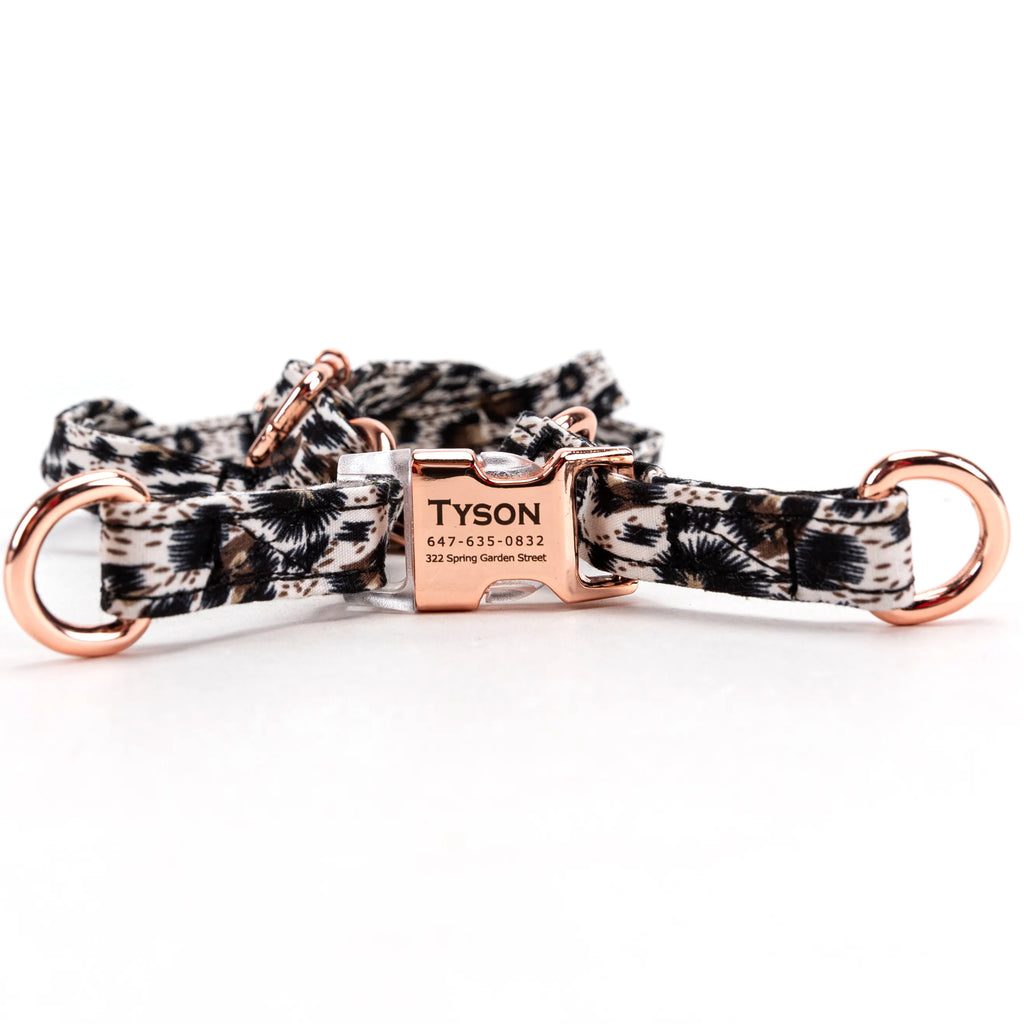 100% Cotton Adjustable Step-In Dog Harness Rose Gold Leopard Brown main