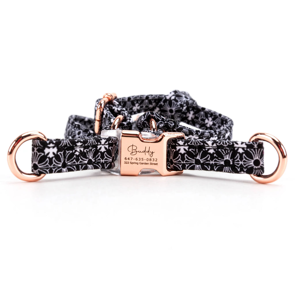 100% Cotton Adjustable Step-In Dog Harness Rose Gold Chrome Hearts Black main