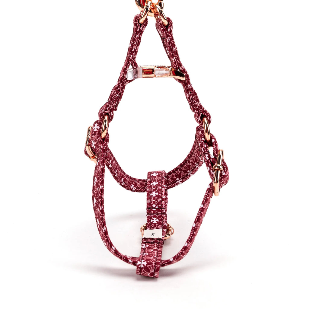100% Cotton Adjustable Step-In Dog Harness Rose Gold Chrome Hearts red back
