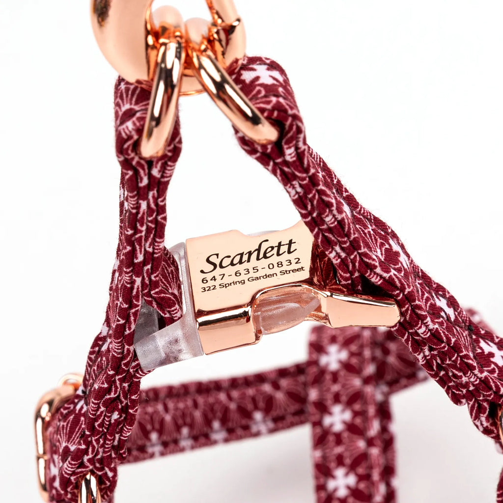 100% Cotton Adjustable Step-In Dog Harness Rose Gold Chrome Hearts red buckle