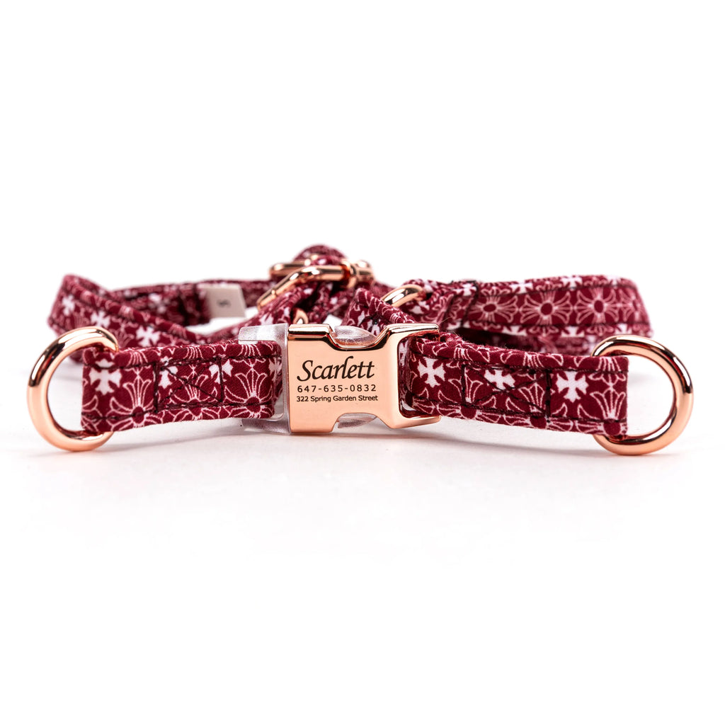 100% Cotton Adjustable Step-In Dog Harness Rose Gold Chrome Hearts red main