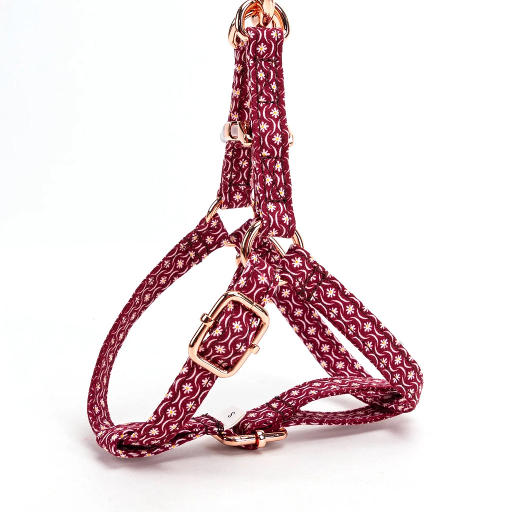 100% Cotton Adjustable Step-In Dog Harness Rose Gold Heritage Red side view