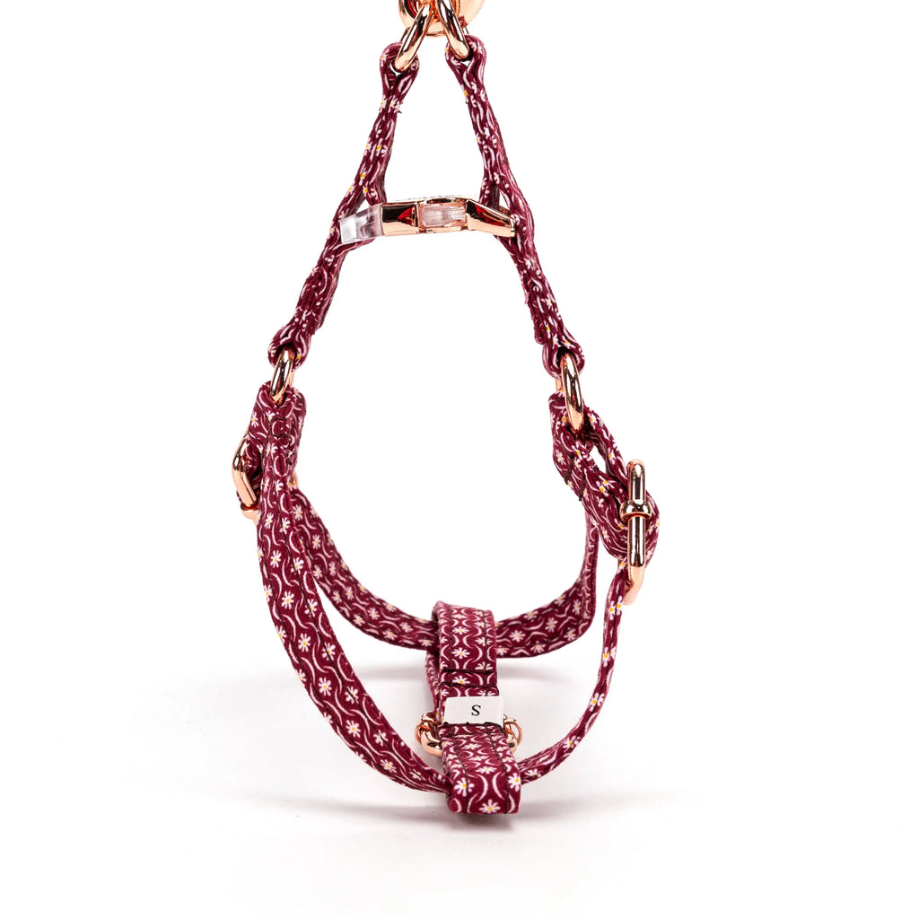 100% Cotton Adjustable Step-In Dog Harness Rose Gold Heritage Red back