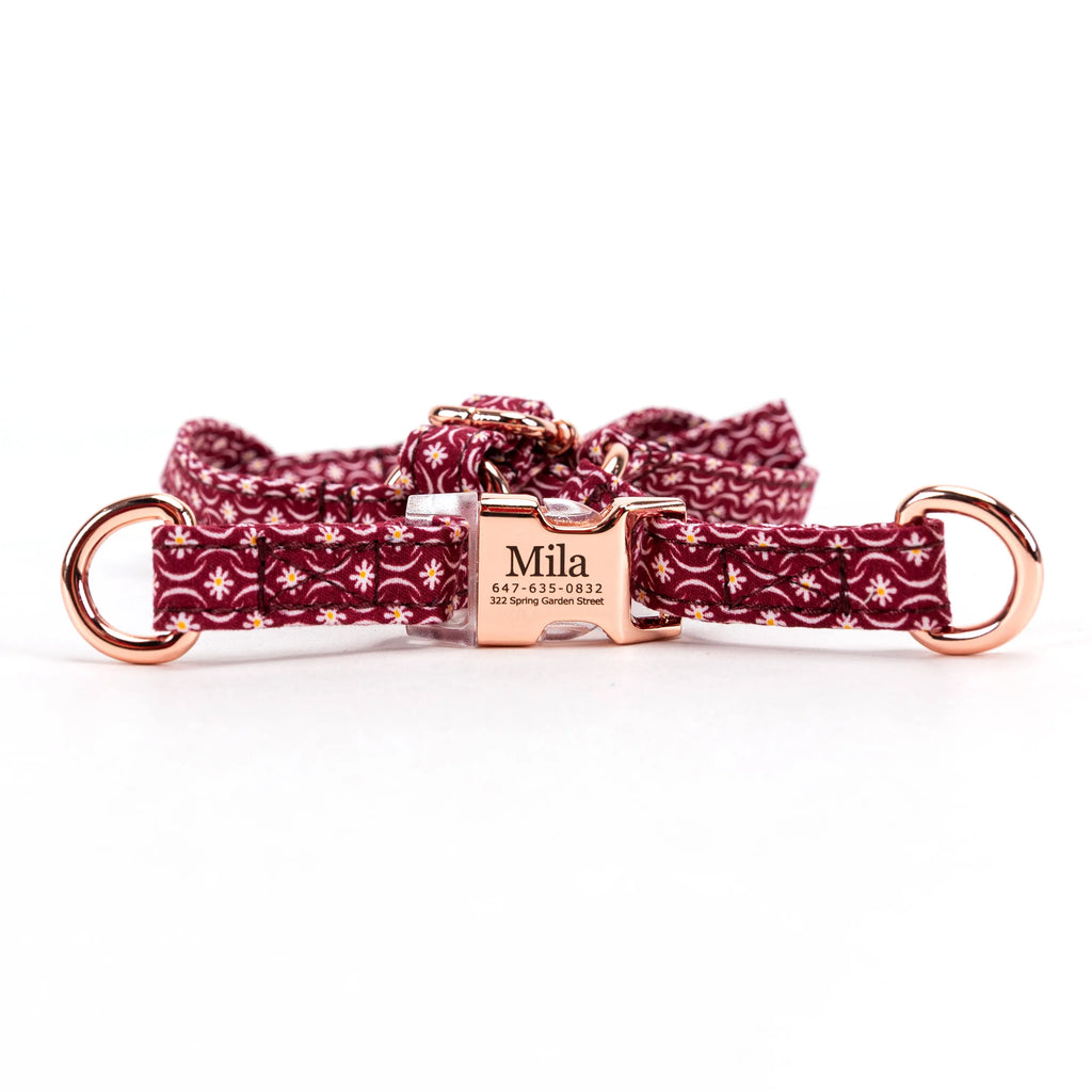 100% Cotton Adjustable Step-In Dog Harness Rose Gold Heritage Red main