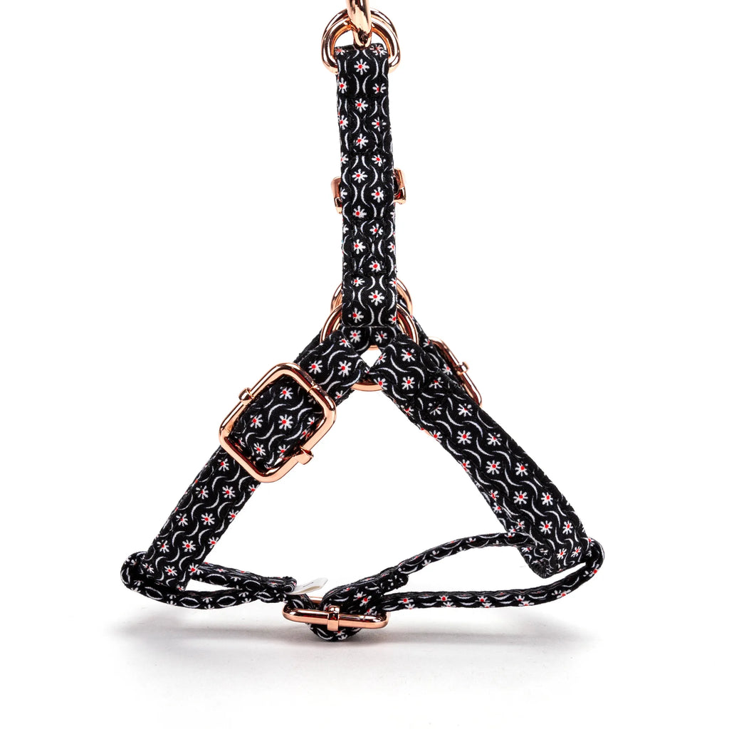 100% Cotton Adjustable Step-In Dog Harness Rose Gold Heritage Black side