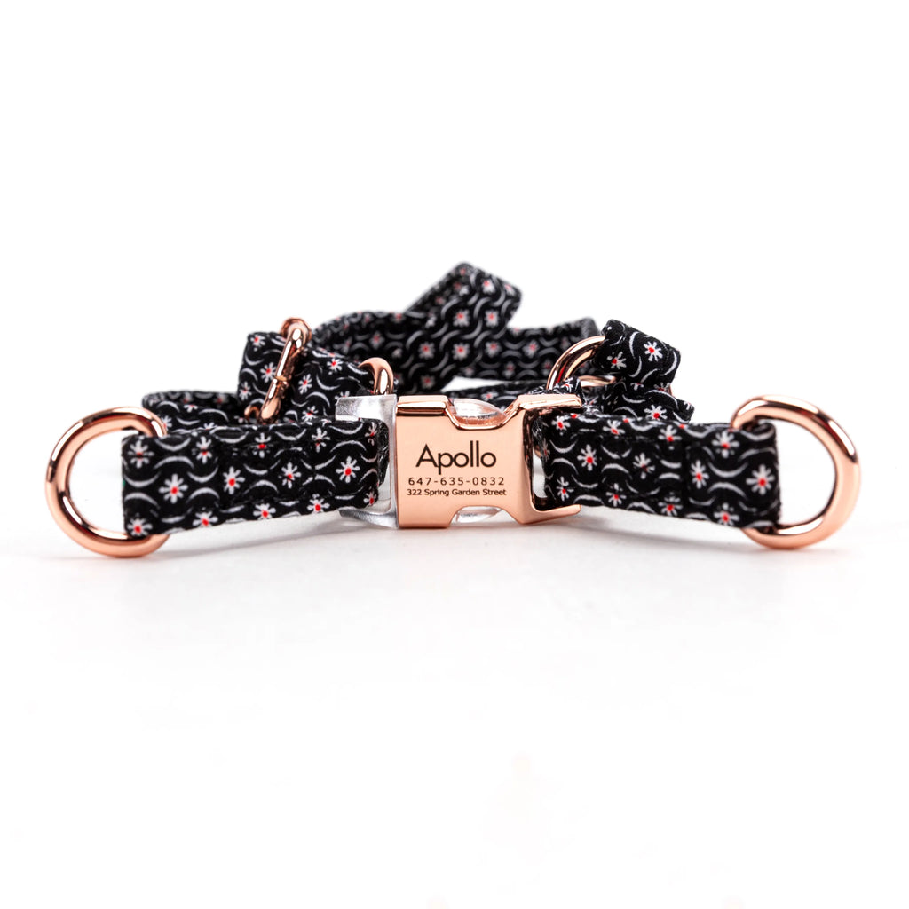 100% Cotton Adjustable Step-In Dog Harness Rose Gold Heritage Black main