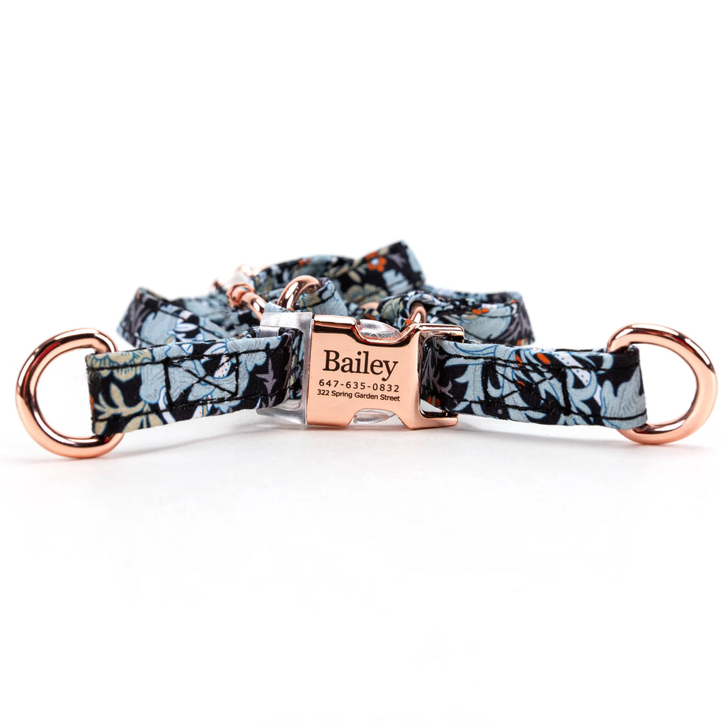 100% Cotton Adjustable Step-In Dog Harness Rose Gold Vintage Floral Black main