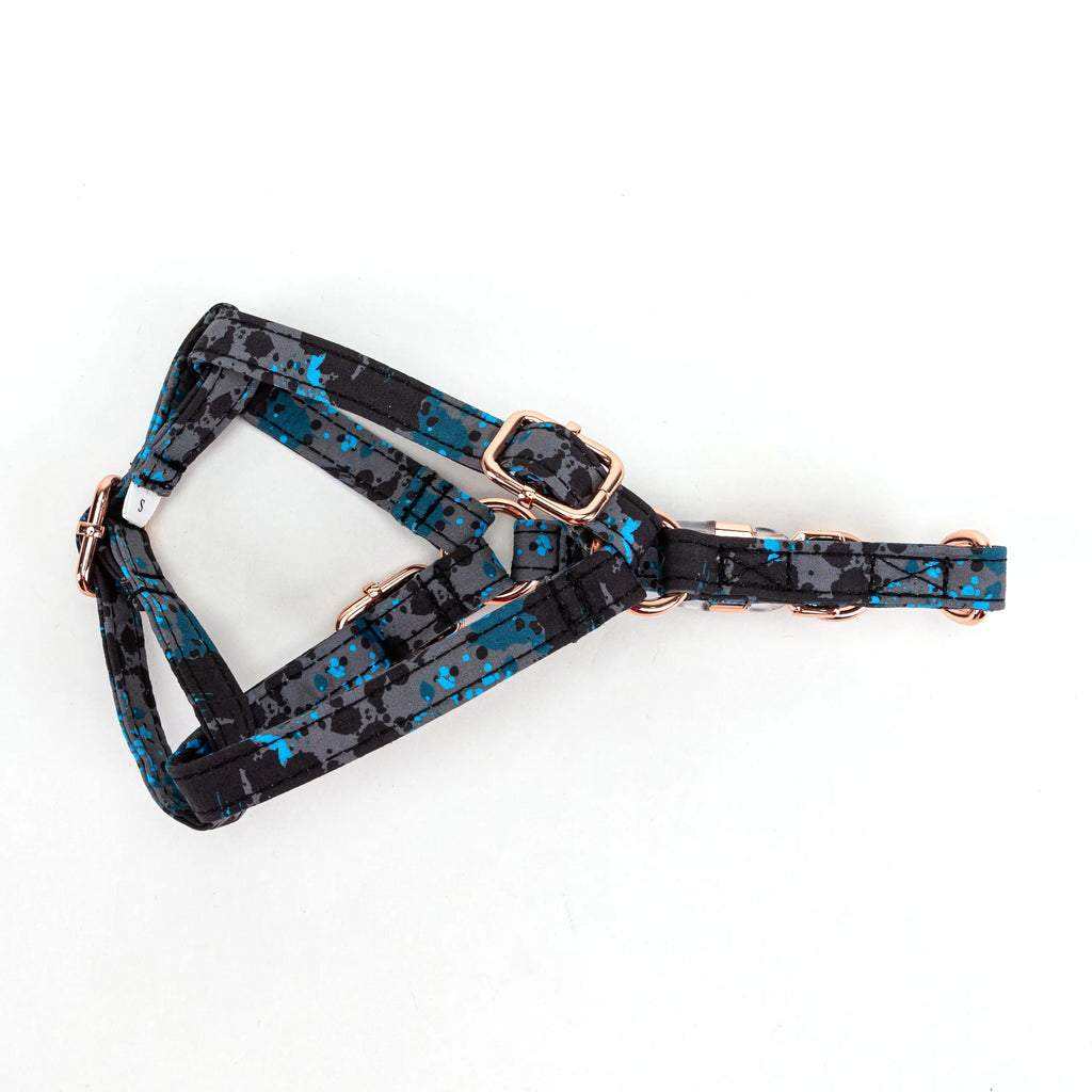 100% Cotton Adjustable Step-In Dog Harness Rose Gold Camouflage lying flat