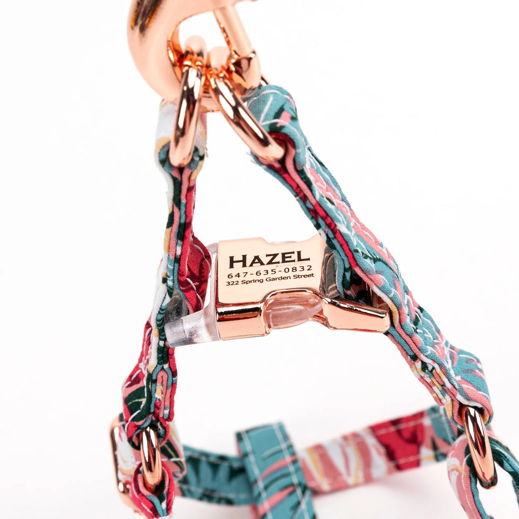 100% Cotton Adjustable Step-In Dog Harness Rose Gold Romantic Rose buckle