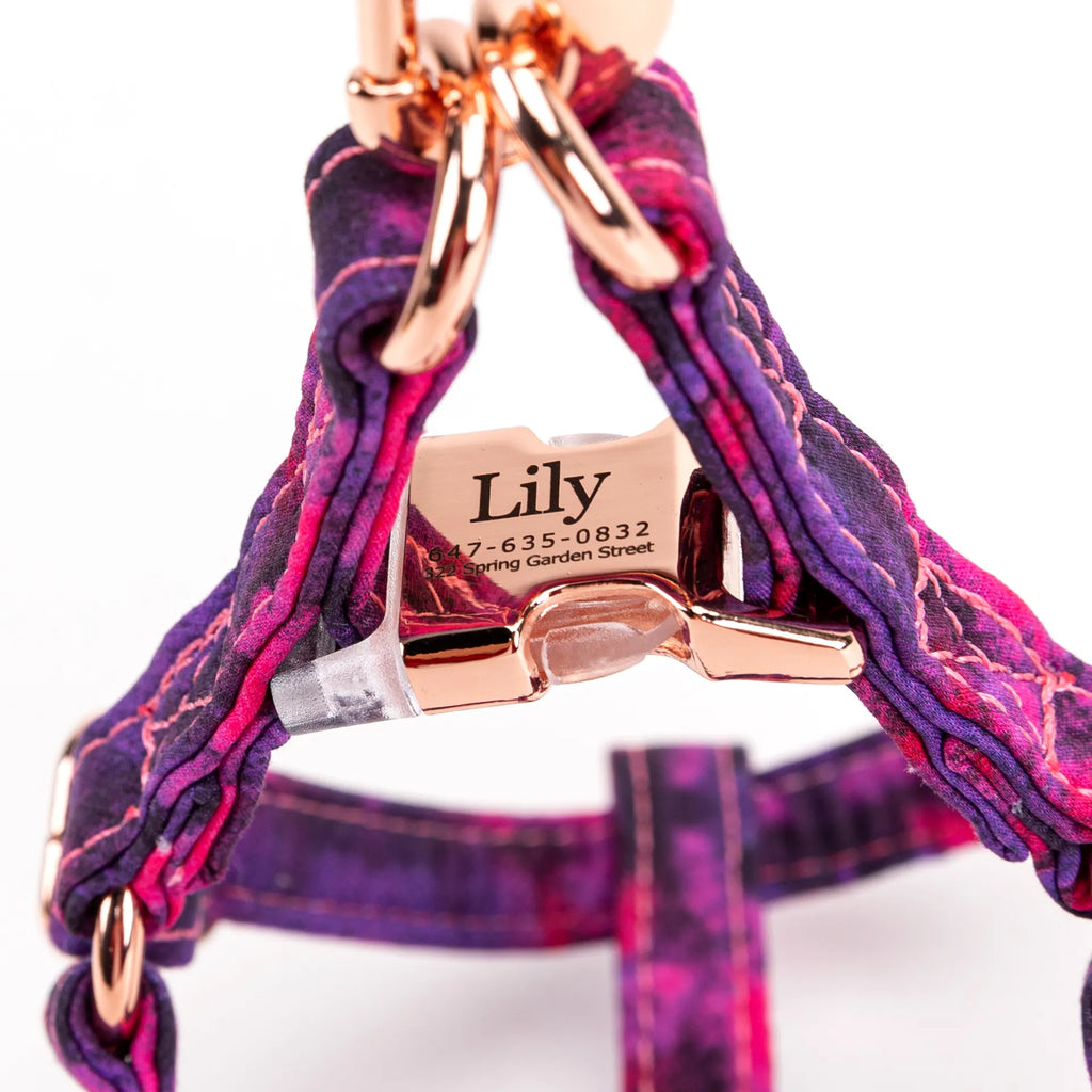 100% Cotton Adjustable Step-In Dog Harness Rose Gold Galaxy buckle