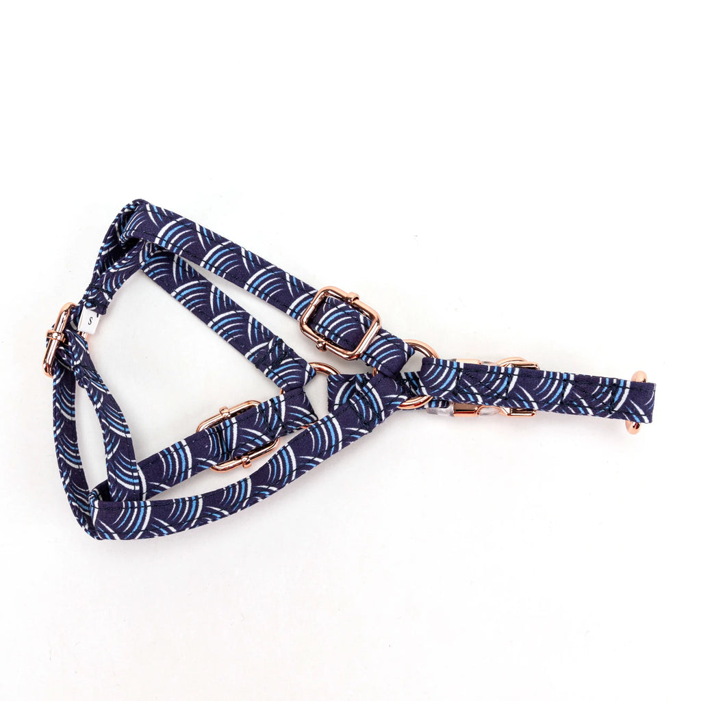 100% Cotton Adjustable Step-In Dog Harness Rose Gold Moon Tide lying flat