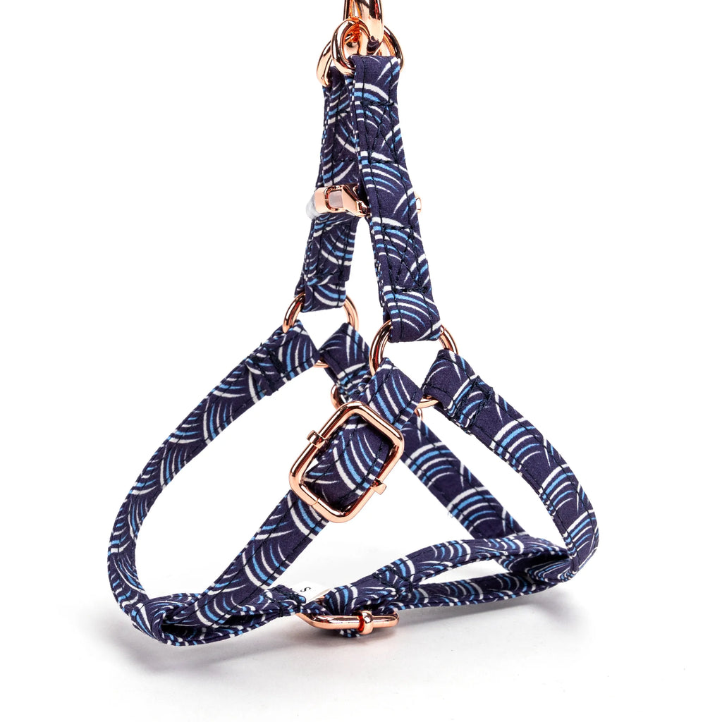 100% Cotton Adjustable Step-In Dog Harness Rose Gold Moon Tide side view