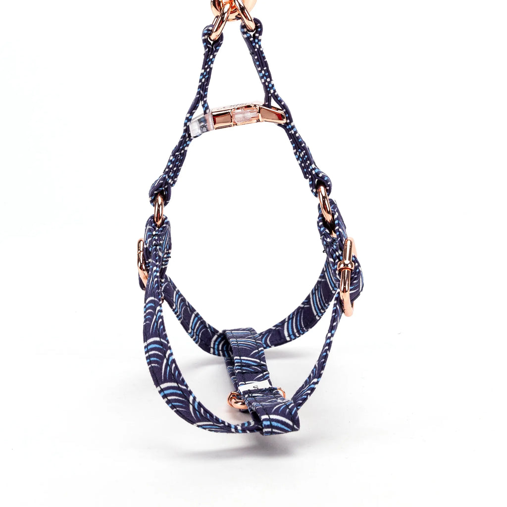 100% Cotton Adjustable Step-In Dog Harness Rose Gold Moon Tide back