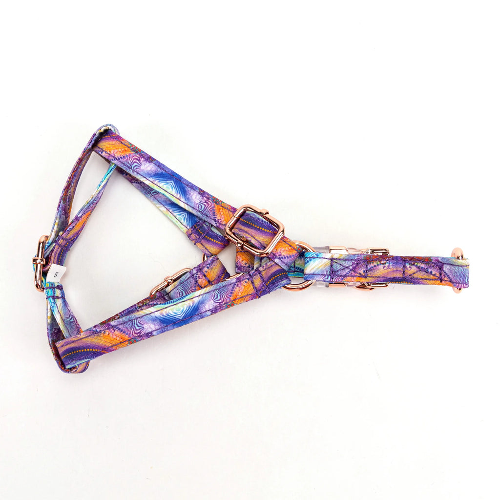 100% Cotton Adjustable Step-In Dog Harness Rose Gold Aurora lying flat