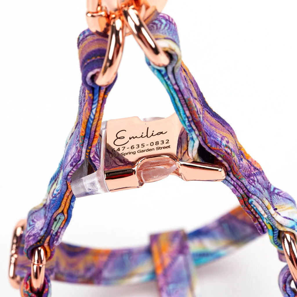 100% Cotton Adjustable Step-In Dog Harness Rose Gold Aurora buckle