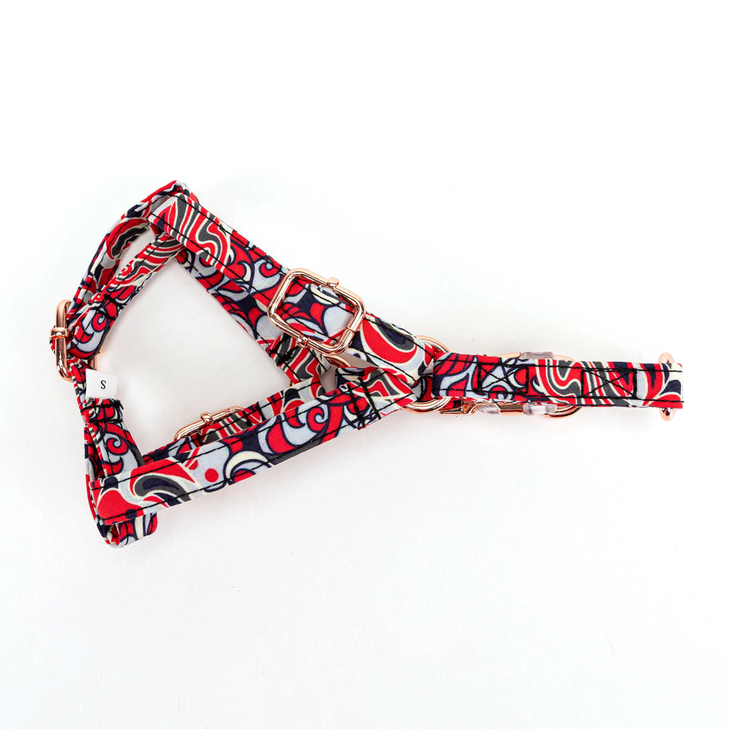 100% Cotton Adjustable Step-In Dog Harness Rose Gold Impressionist lying flat