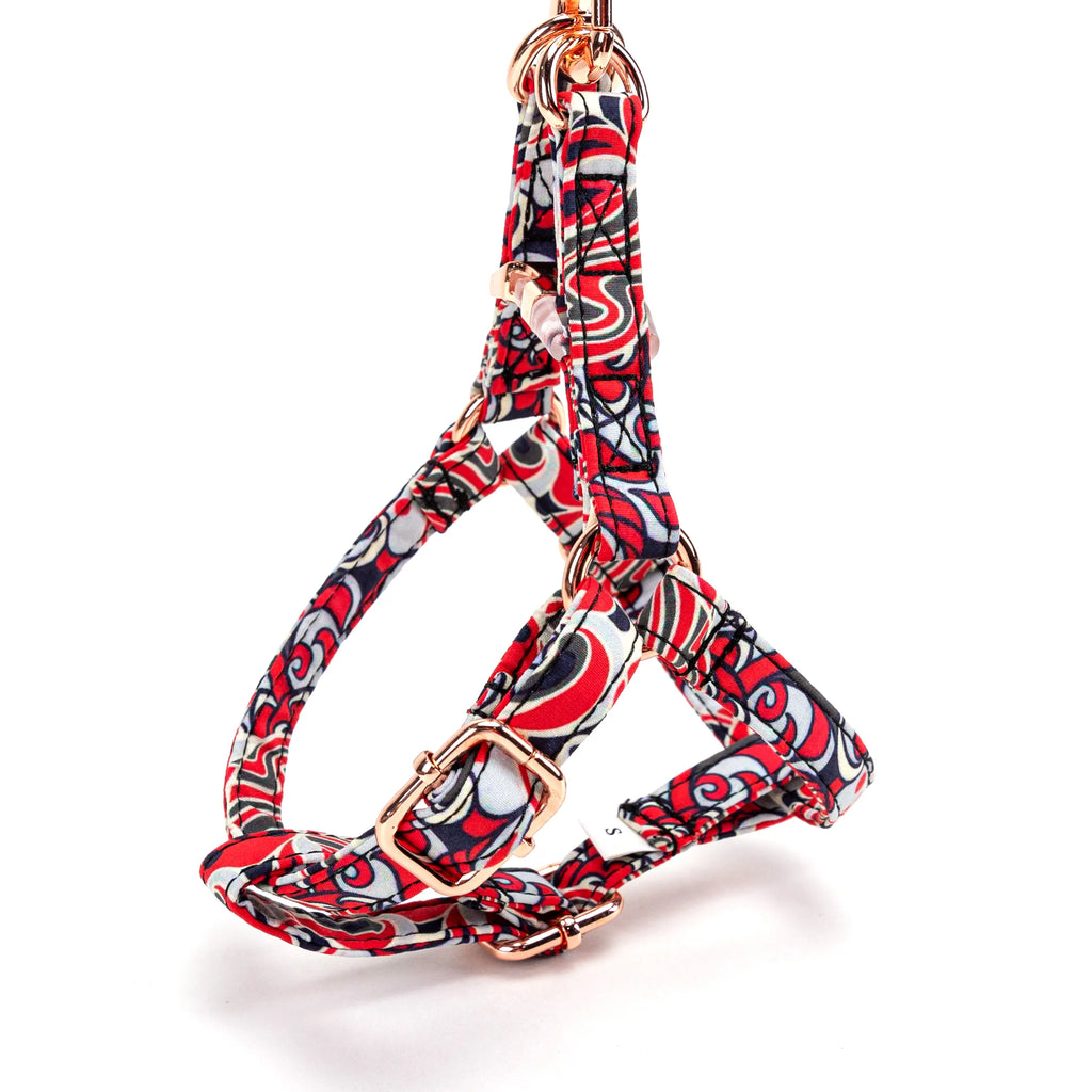 100% Cotton Adjustable Step-In Dog Harness Rose Gold Impressionist side view