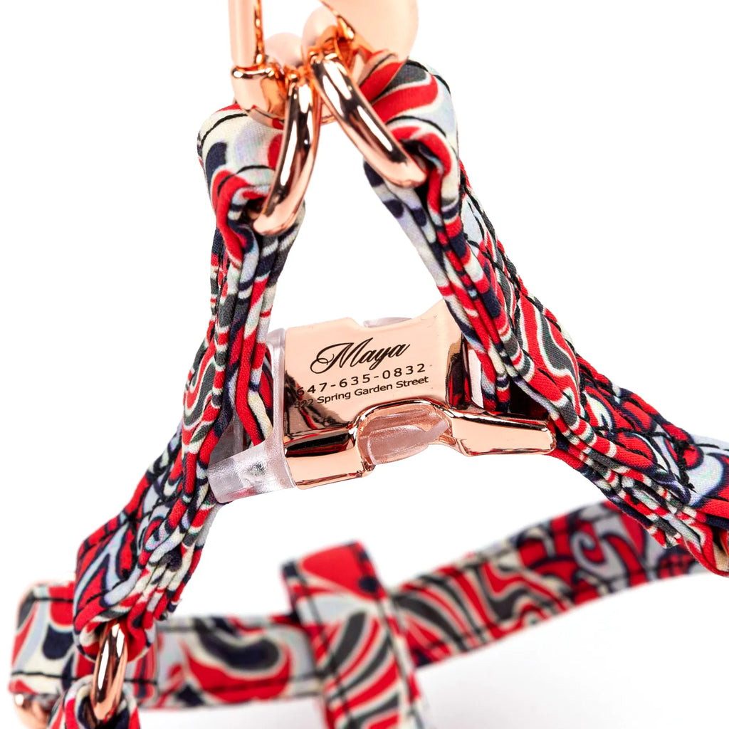 100% Cotton Adjustable Step-In Dog Harness Rose Gold Impressionist buckle