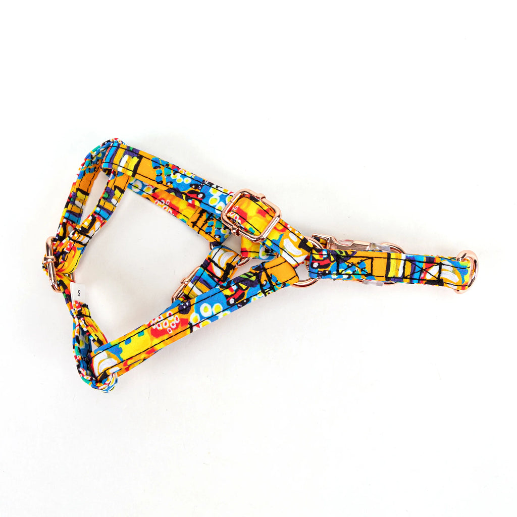 100% Cotton Adjustable Step-In Dog Harness Rose Gold Countryside Life lying flat