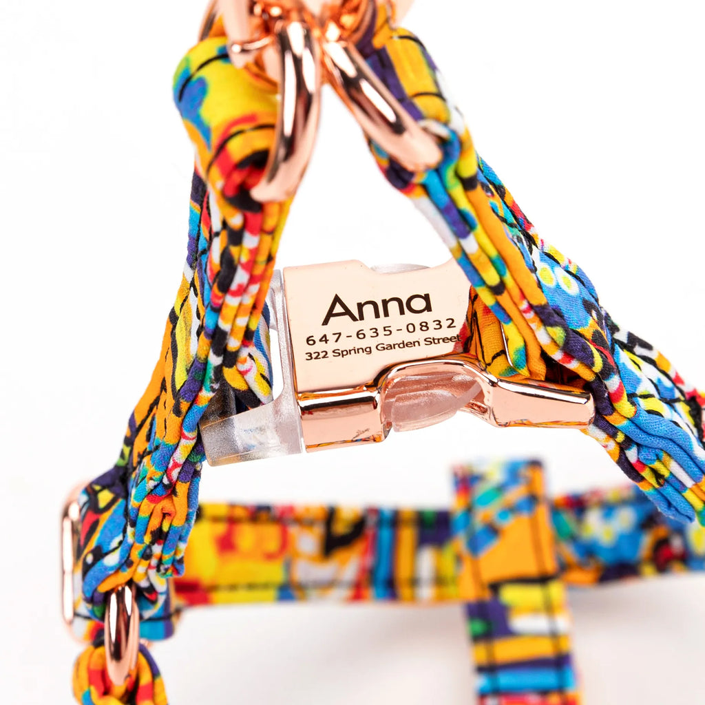 100% Cotton Adjustable Step-In Dog Harness Rose Gold Countryside Life buckle