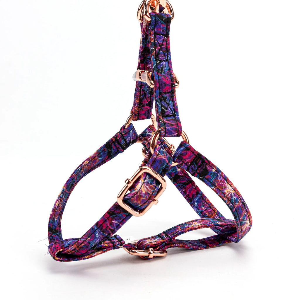 100% Cotton Adjustable Step-In Dog Harness Rose Gold Nebula side view