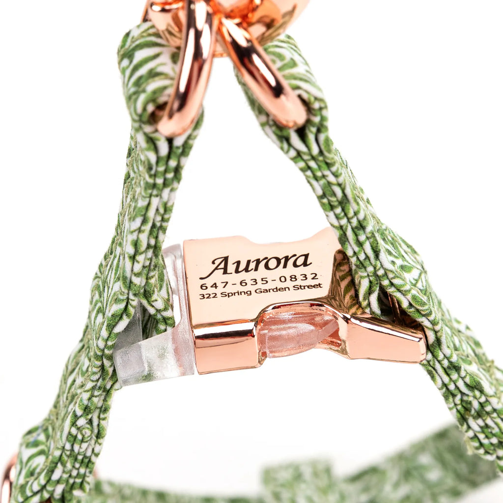 100% Cotton Adjustable Step-In Dog Harness Rose Gold Willow Bough buckle