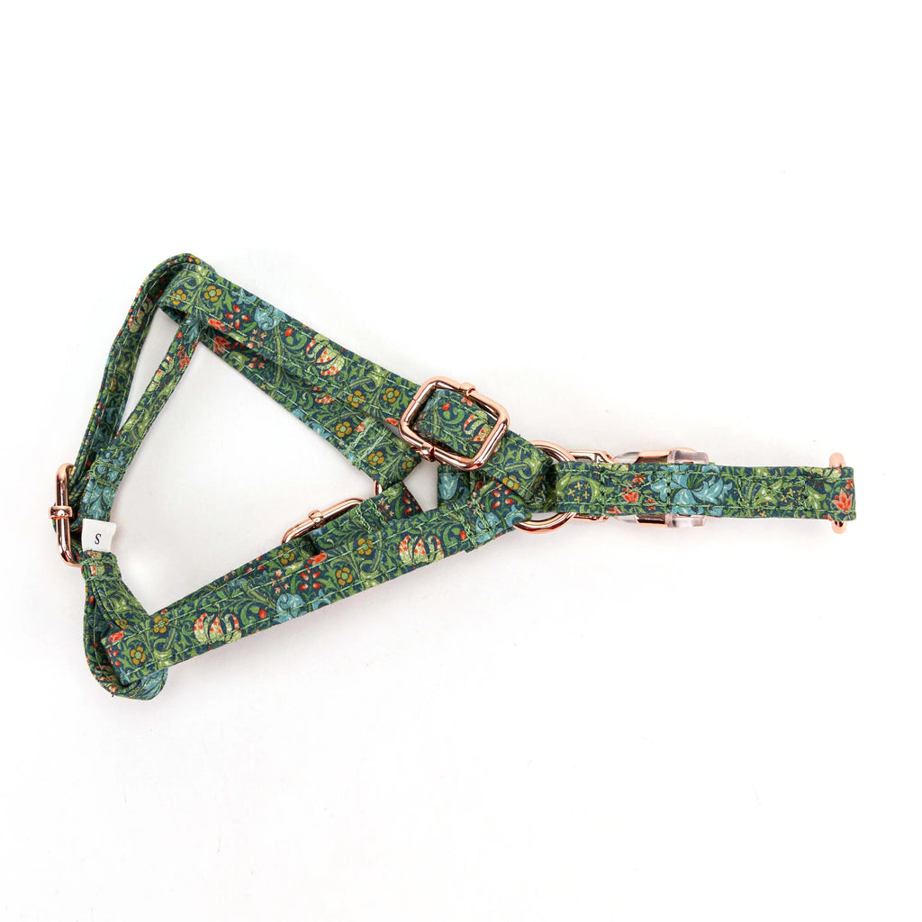 100% Cotton Adjustable Step-In Dog Harness Rose Gold Golden Lily lying flat