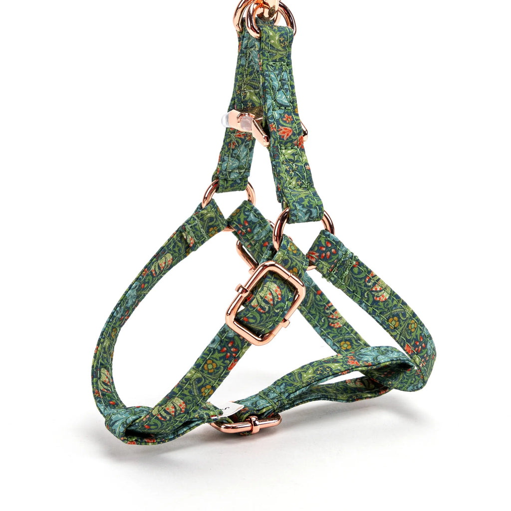 100% Cotton Adjustable Step-In Dog Harness Rose Gold Golden Lily side view