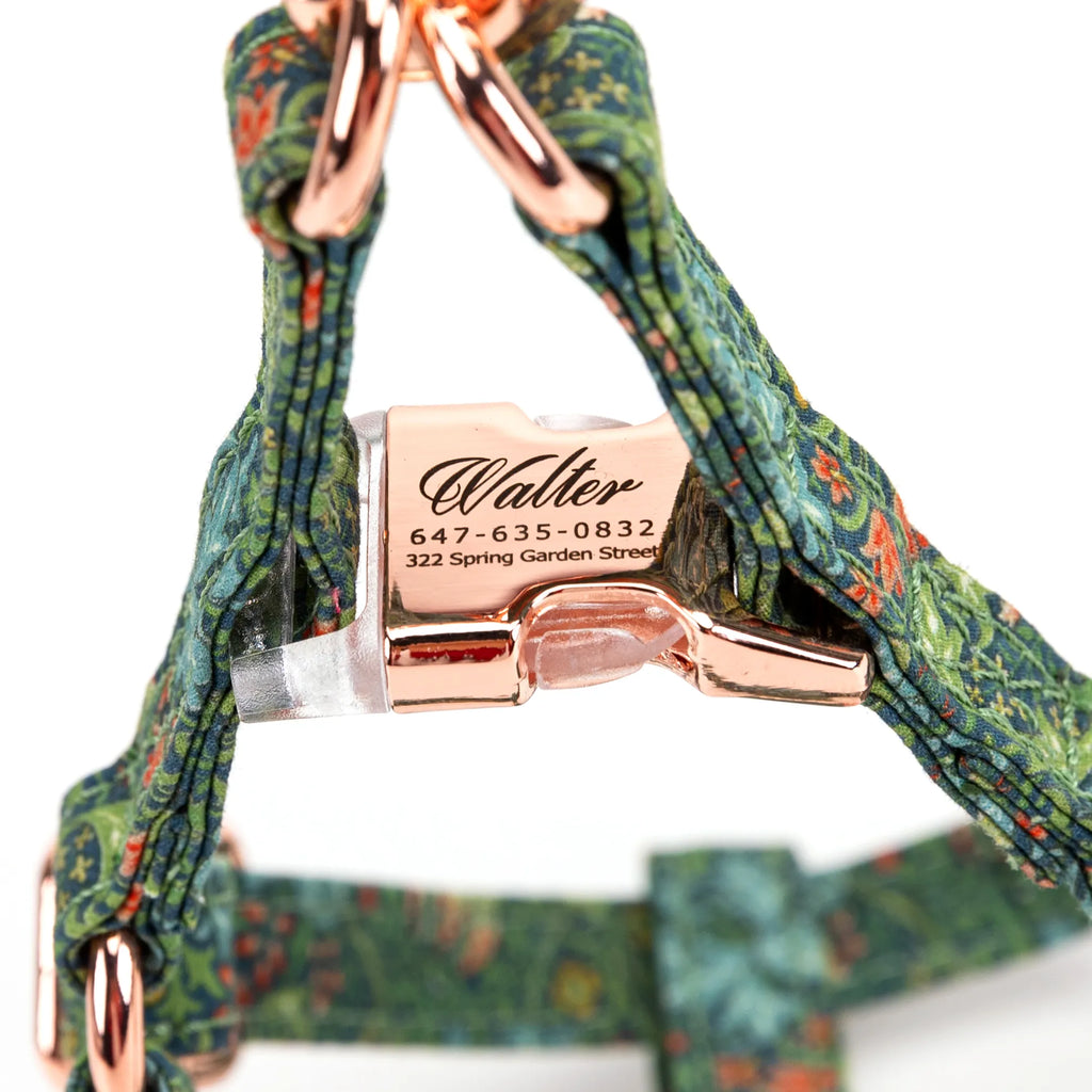 100% Cotton Adjustable Step-In Dog Harness Rose Gold Golden Lily buckle