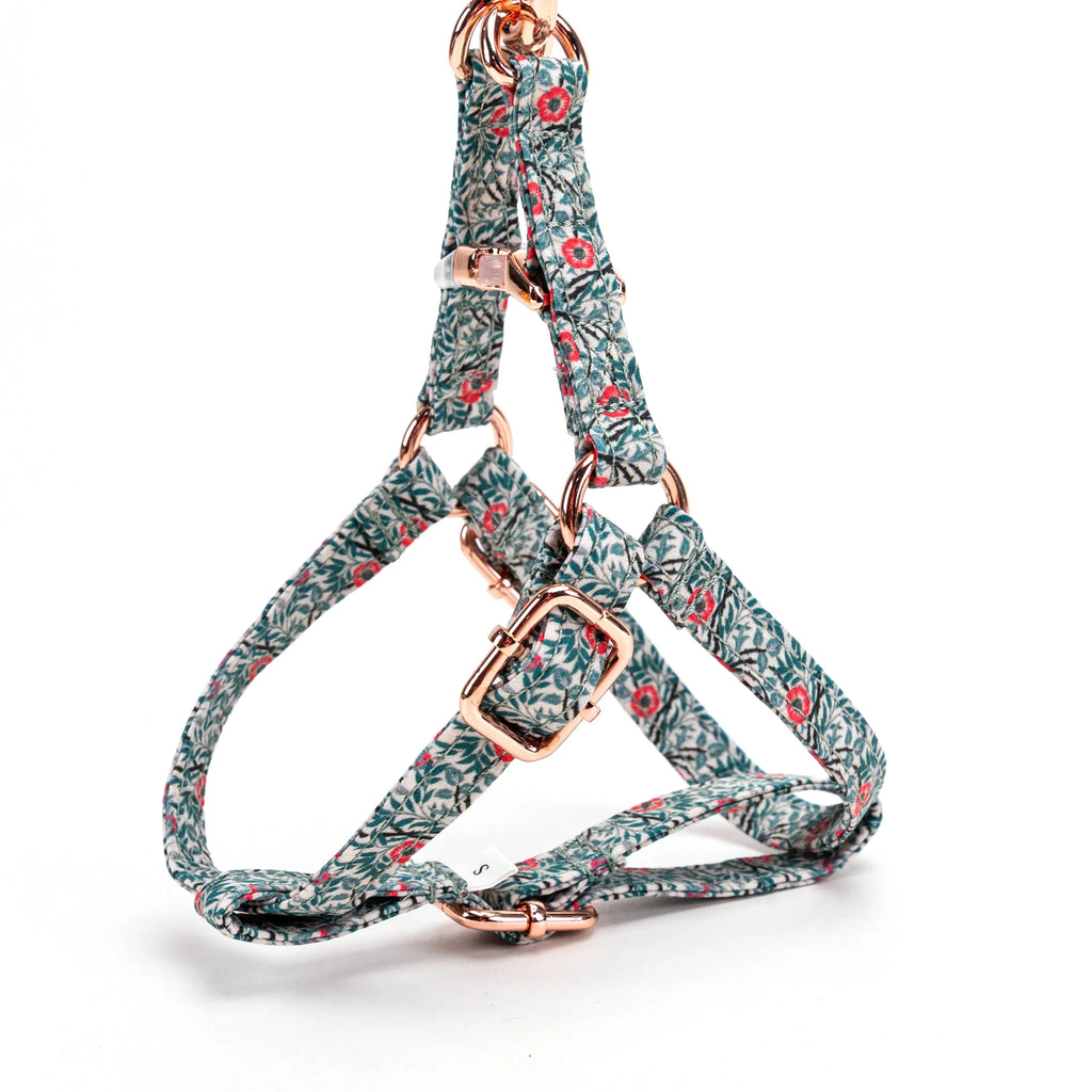 100% Cotton Adjustable Step-In Dog Harness Rose Gold Sweet Briar side view