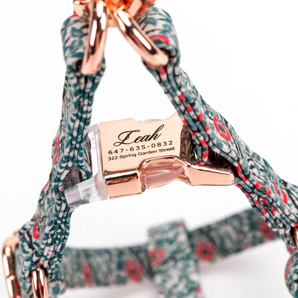 100% Cotton Adjustable Step-In Dog Harness Rose Gold Sweet Briar buckle