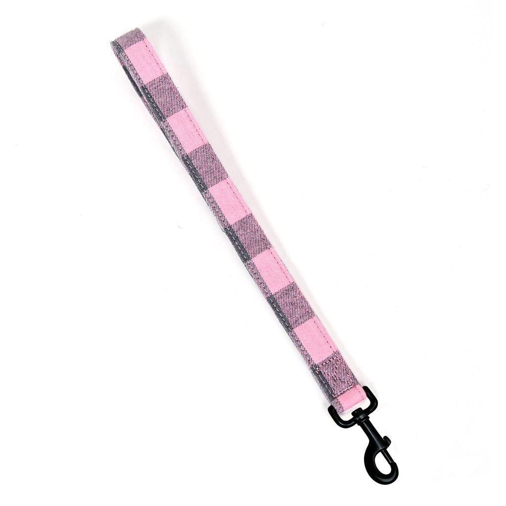 100% Cotton Adjustable Dog Lead Black  Plaid Pink front