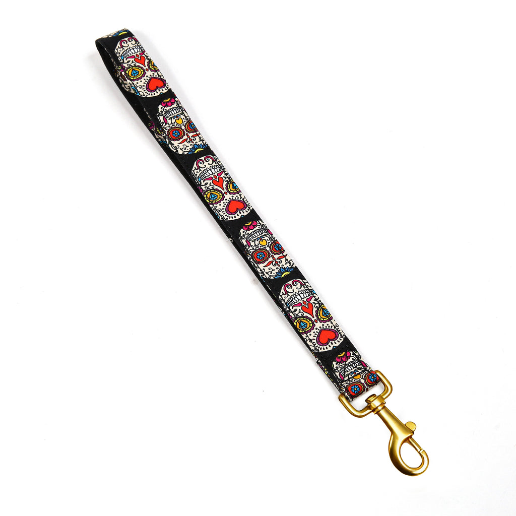 100% Cotton Adjustable Dog Lead Gold  Sugar Skull front