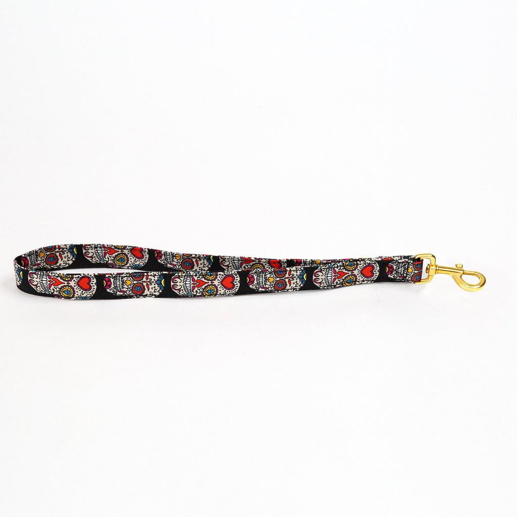 100% Cotton Adjustable Dog Lead Gold  Sugar Skull main