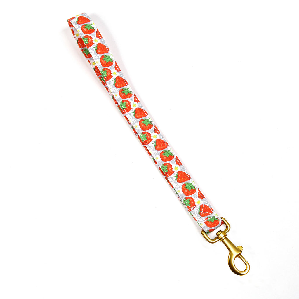 100% Cotton Adjustable Dog Lead Gold   Dancing Strawberries front